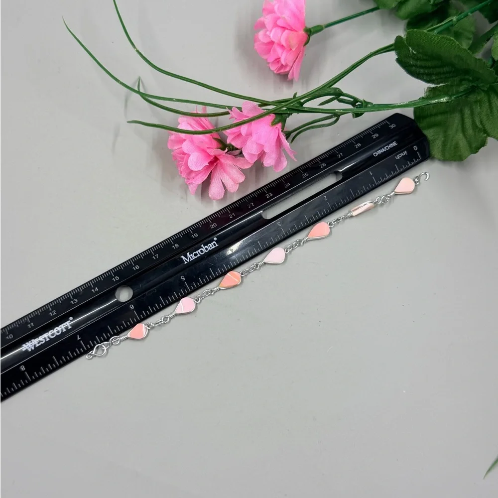 Delicate Pink Stone Handmade Sterling Silver Plated Wire Wrap Link Bracelet - Picture 5 of 5